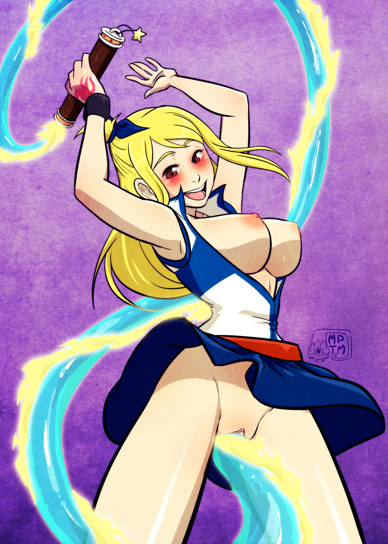 1girls, blonde hair, blonde-haired female, brown eyes, fairy tail, fairy tail mark, female, female only, hand tattoo, human, lucy heartfilia, my pet tentacle monster, open mouth, pink tattoo, pussy, skirt, solo, tattoo, tattoo on hand, tattooed hand, uncensored, upskirt