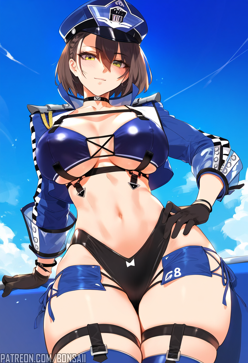 1girls abs ai_generated azur_lane baltimore_(azur_lane) bare_thighs big_breasts bons_ai brown_hair clothed clothing color female female_focus female_only fit_female green_eyes hat hi_res large_breasts light-skinned_female light_skin looking_at_viewer muscles muscular muscular_female short_hair solo solo_female tagme thick_thighs