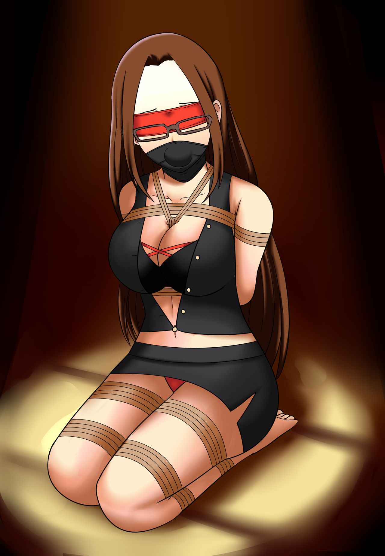 2d 2d_(artwork) bondage bound bound_arms bound_legs breasts brown_hair dankestofdans female female_focus female_only fushimi_chihiro human humanoid light-skinned_female light_skin persona persona_3 rope rope_between_breasts rope_bondage submissive submissive_female thighs