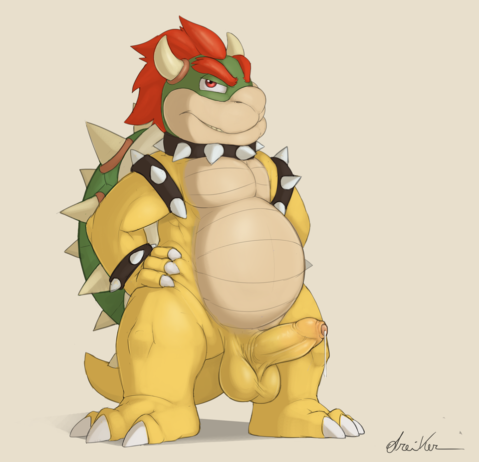 1boy 2014 anthro balls barefoot bowser chubby claws collar cum cum_string dragon dreiker erection foreskin hair happy horn king koopa looking_at_viewer male male_only mario_(series) muscles nintendo nude orgasm pecs penis reptile royal_rod royalty scalie sharp_claws sharp_teeth shell smile solo spikes squint standing teeth turtle uncut