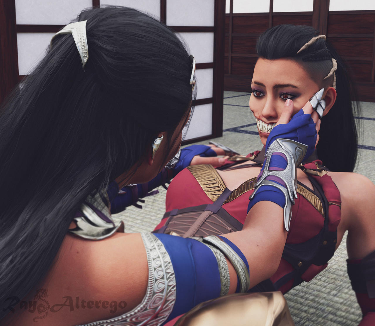 2girls 3d black_hair breasts bust busty chest curvaceous curves curvy curvy_figure dark_hair edenian female hips hourglass_figure incest kitana kiteena kunoichi large_ass large_breasts legs light-skinned_female light_skin mature mature_female mileena mortal_kombat mortal_kombat_1_(2023) netherrealm_studios ninja princess rayalterego23 sisters slim_waist tarkatan thick thick_hips thick_legs thick_thighs thighs twincest twins voluptuous waist wide_hips yuri