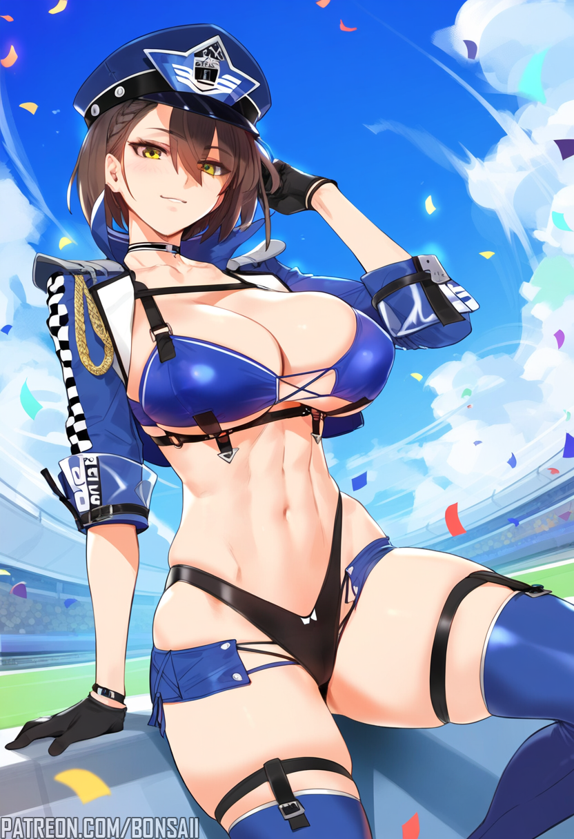 1girls abs ai_generated azur_lane baltimore_(azur_lane) bare_thighs big_breasts bons_ai brown_hair clothed clothing color female female_focus female_only fit_female green_eyes hat hi_res large_breasts light-skinned_female light_skin looking_at_viewer muscles muscular muscular_female short_hair solo solo_female tagme thick_thighs