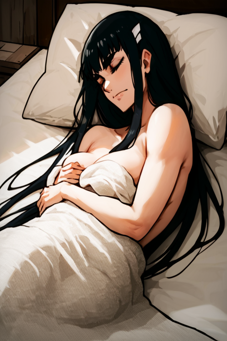 1girls ai_generated asleep bed bed_sheet bedroom black_hair blanket closed_eyes collarbone completely_nude covering_breasts female fetal_position hair_ornament head_tilt in_bed kill_la_kill kiryuuin_satsuki large_breasts long_hair nsfw nude on_side pillow relaxed relaxing sheet_grab sleeping straight_hair thick_eyebrows under_blanket under_covers