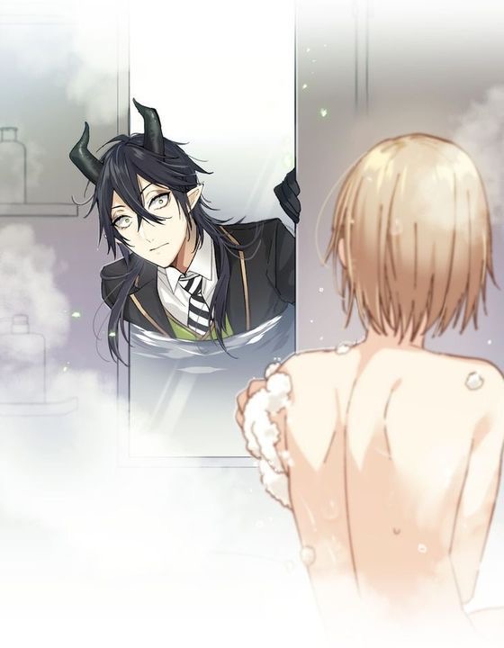 malleus_draconia shower showering twisted_wonderland yuu_(twisted_wonderland)