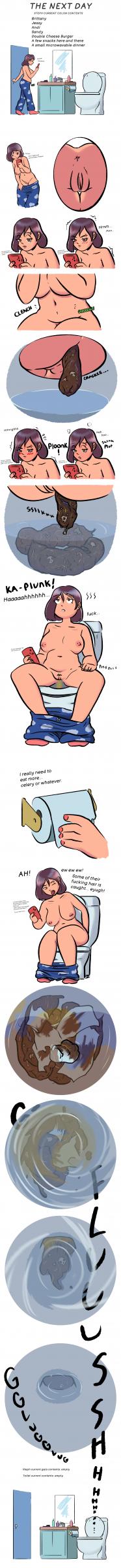 comic digestion disposal fatal_vore female female_pred female_prey hunnybot_(artist) scat toilet_use vore