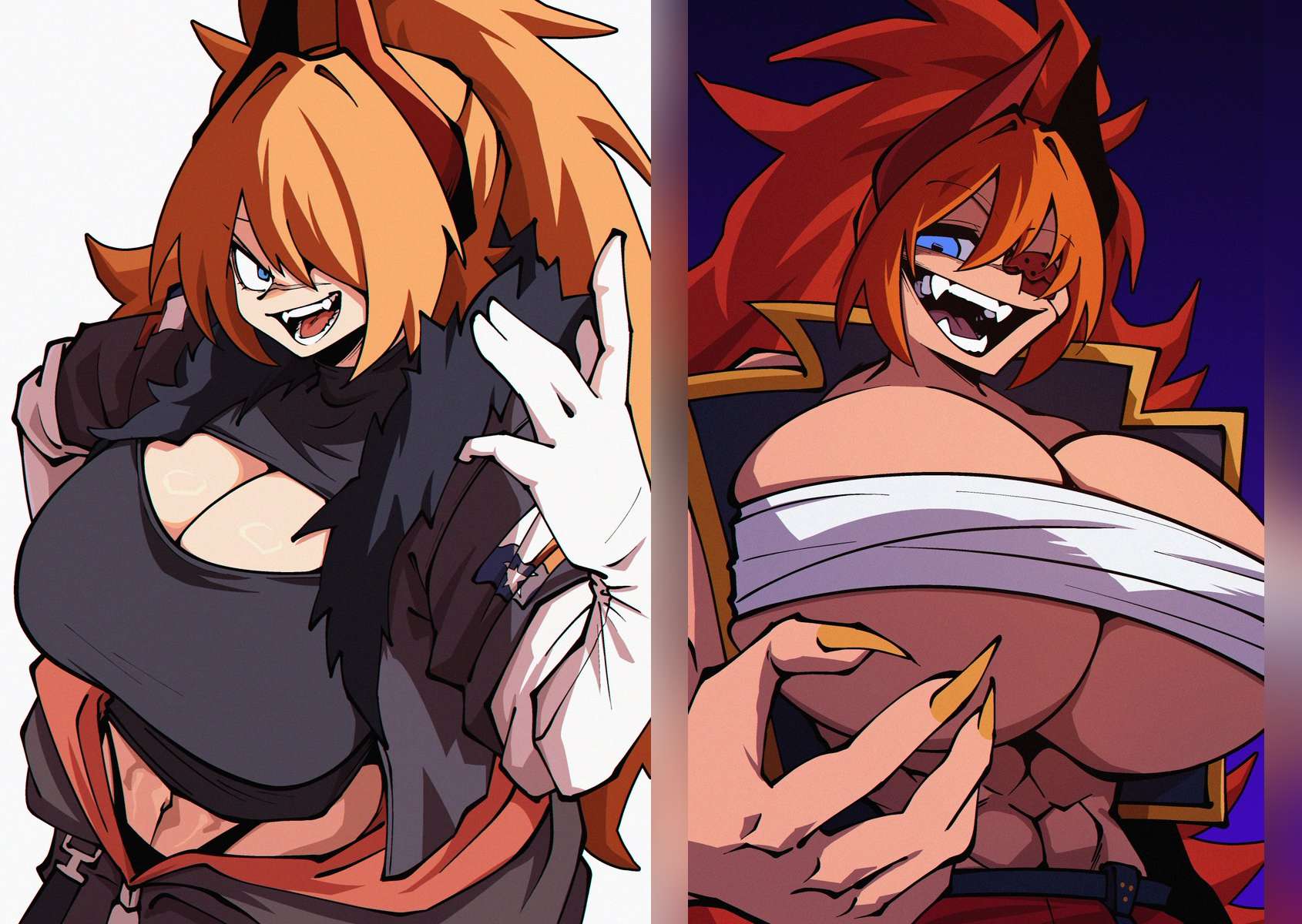 artist_request blue_eyes eyepatch female female_focus huge_breasts orange_hair original tagme zesty_(zestyjesus) zestyjesus