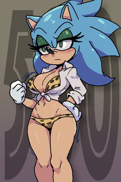 1girls bikini blue_hair breasts broth_nsfw genderswap_(mtf) hedgehog hedgehog_girl humanoid leopard_print leopard_print_bikini rule_63 sega shirt sonic_(series) sonic_the_hedgehog sonic_the_hedgehog_(series) tagme