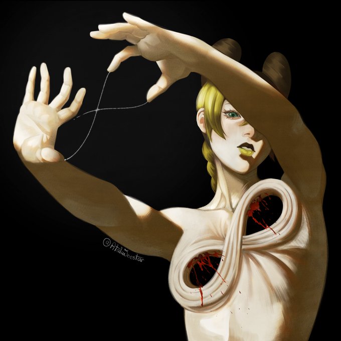 1girls, artist name, artistic nude, artistic nudity, atalajoestar, belongs in a museum, blood, female, female only, hands, hands casting shadow, human, infinity symbol, jojo's bizarre adventure, jolyne cujoh, jolyne kujo, light skin, light-skinned female, lips, nonsexual, nonsexual nudity, not porn, pale skin, shadow, short hair, trend