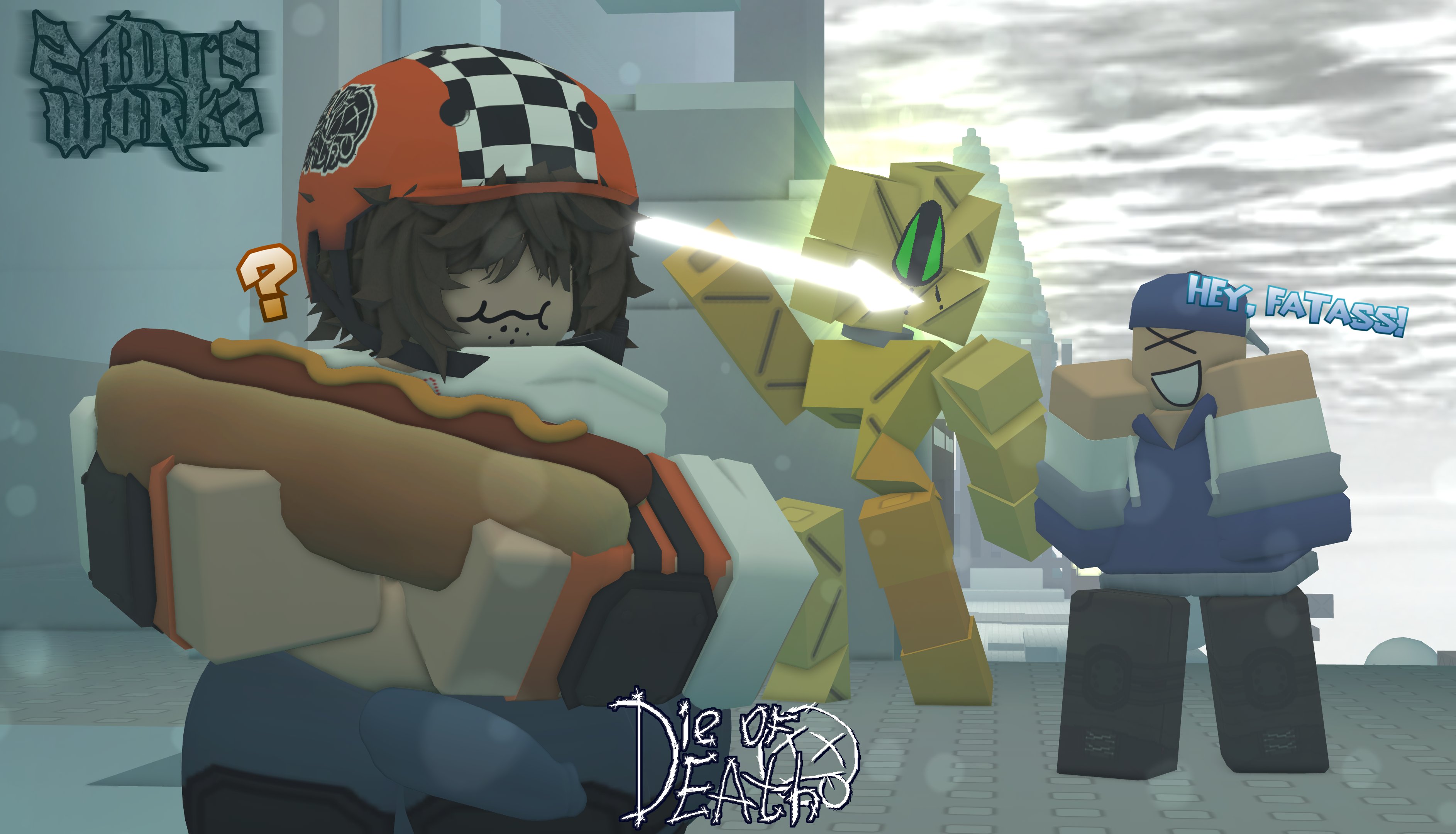 3d, bulge, civilian (die of death), clothed, crimstuff, die of death (roblox), english text, fatass, harken (die of death), hotdog (die of death), roblox, roblox game, robloxian, taunt (die of death), text, zaduworkz