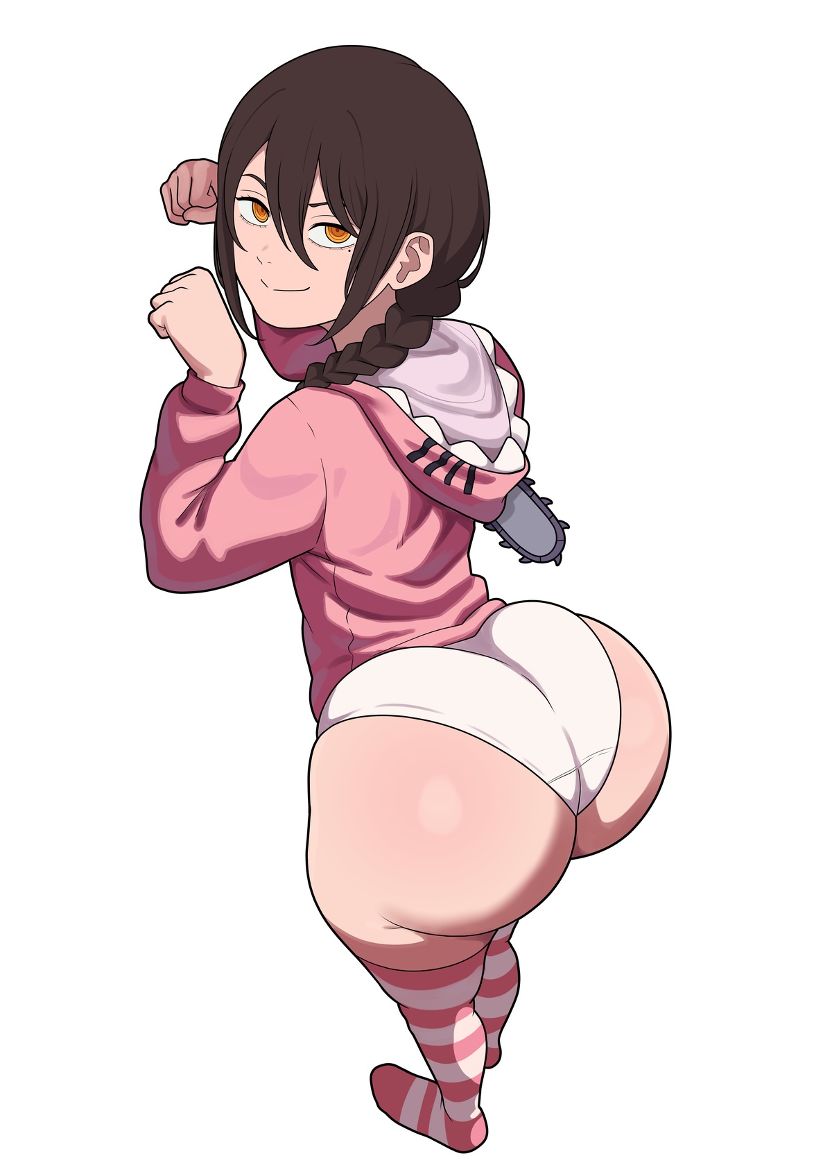 1girls, ass, ass freak, brat, bratty, brown hair, chainsaw man, cute, cute face, epic butt, fat butt, freshnsfw, fuckable butt, goonable, heavy butt, juicy butt, looking at viewer, nayuta (chainsaw man), pink pajamas, white background, white panties, wide hips, wide thighs