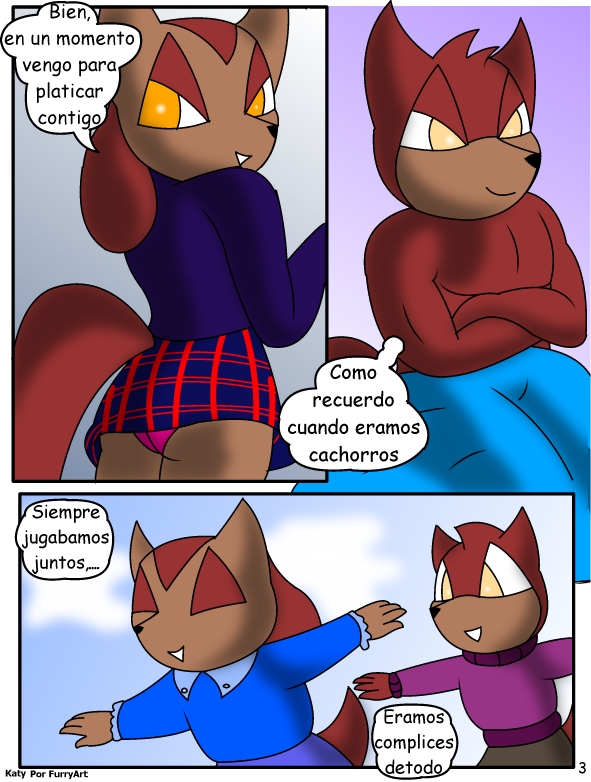 1boy 1girls anthro brother canine collegiate comic furry katy mammal notes_translation page_3 panties por_furryart_(artist) sibling sister spanish_text text translated underwear