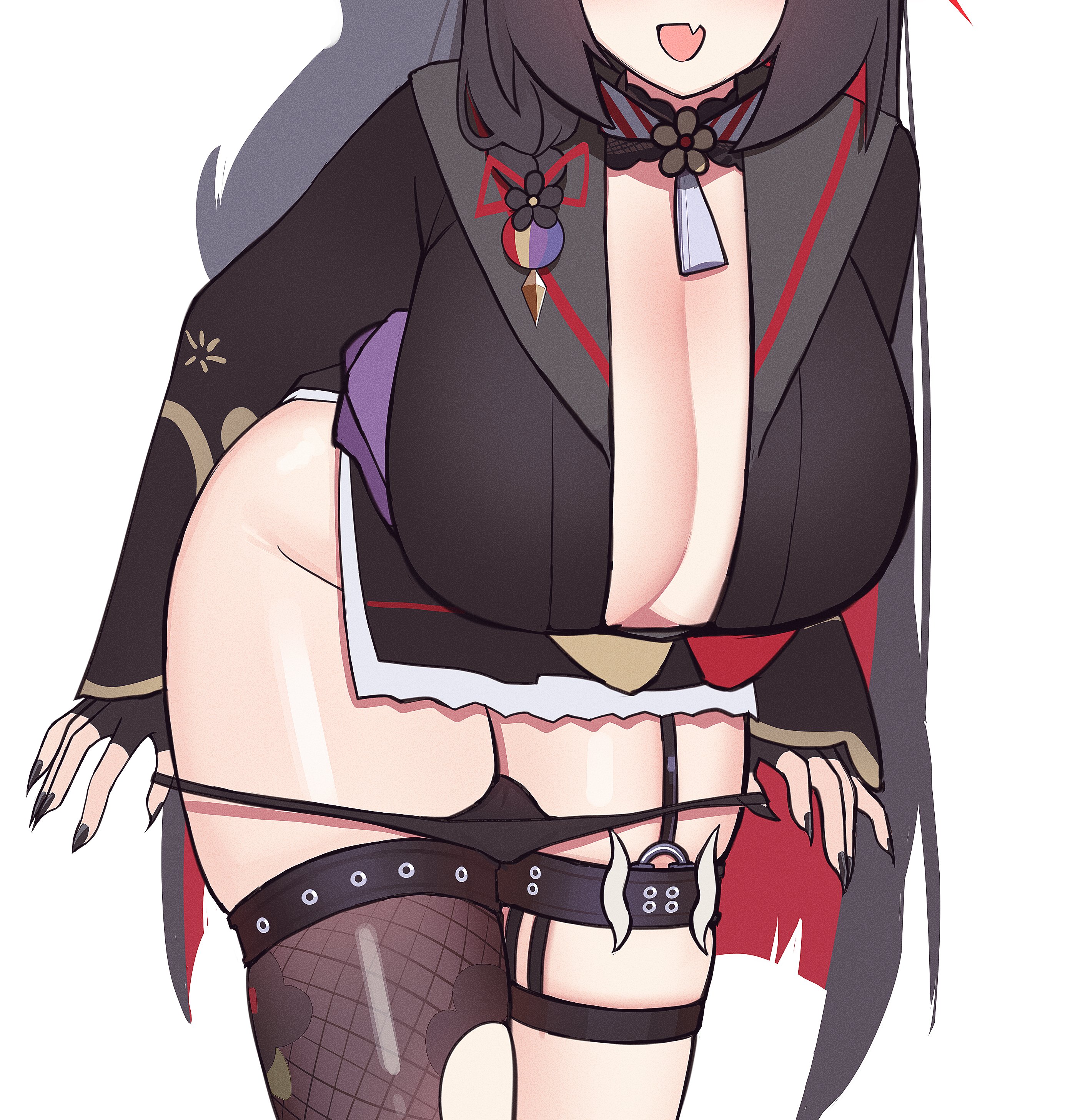 1girl, big breasts, blue archive, fox ears, fox girl, halo, huge breasts, panties, silenzuka, solo, solo female, taking panties off, thick thighs, undressing, wakamo (blue archive)
