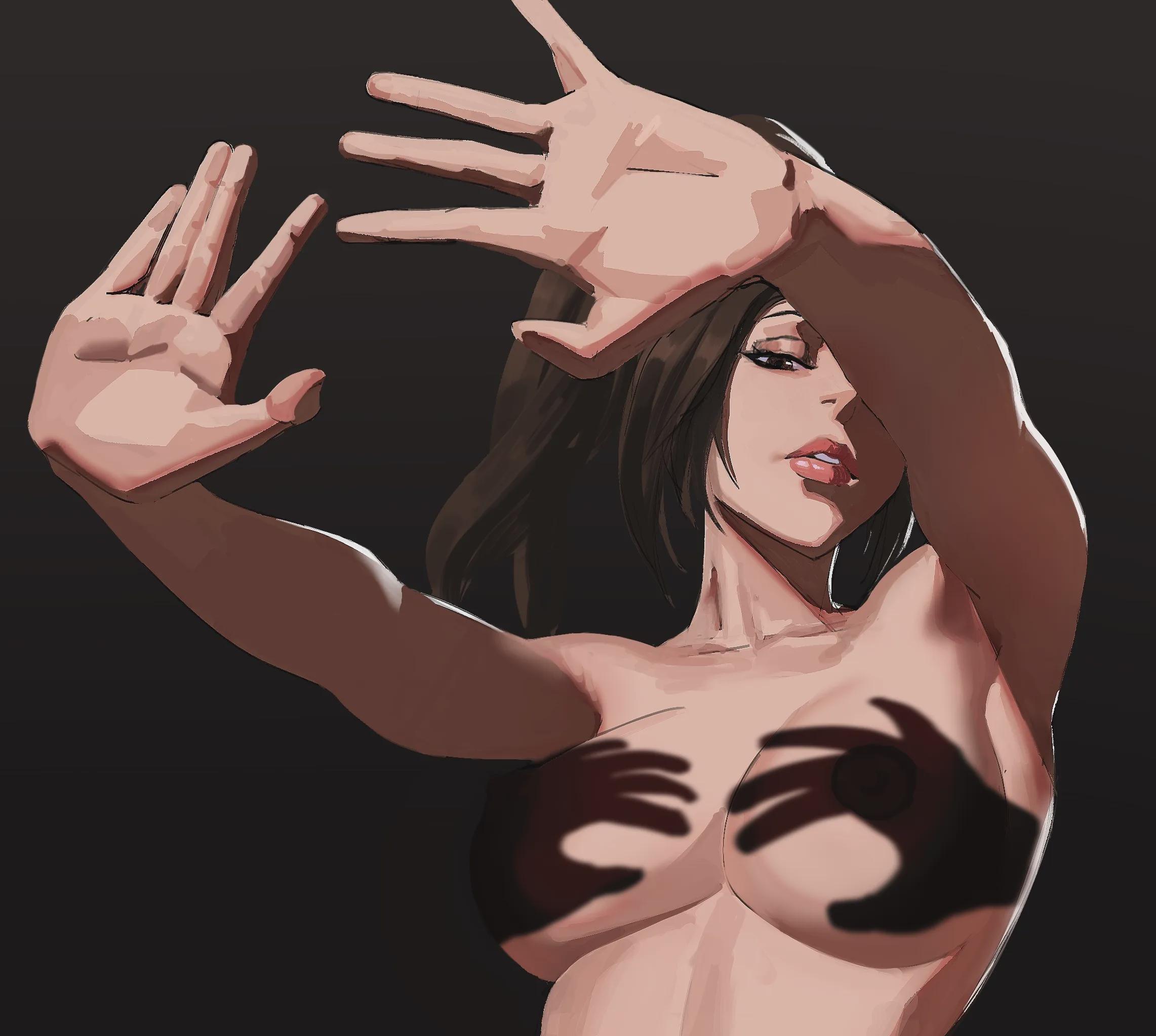 1girl, 1girls, 2d, 2d (artwork), breasts, breasts out, capcom, dead or alive, exposed breasts, exposed nipples, fatal fury, female focus, female only, hands casting shadow, king of fighters, mai shiranui, mai shiranui (street fighter 6), mashingvaquita, meme, naked, naked female, nipples, nude, nude female, snk, sole female, solo, solo female, solo focus, street fighter, street fighter 6, trend