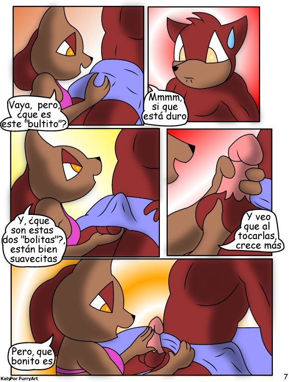 1boy 1girls anthro brother canine collegiate comic furry katy mammal notes_translation orange_eyes page_7 penis por_furryart_(artist) sibling sister spanish_text testicles text translated