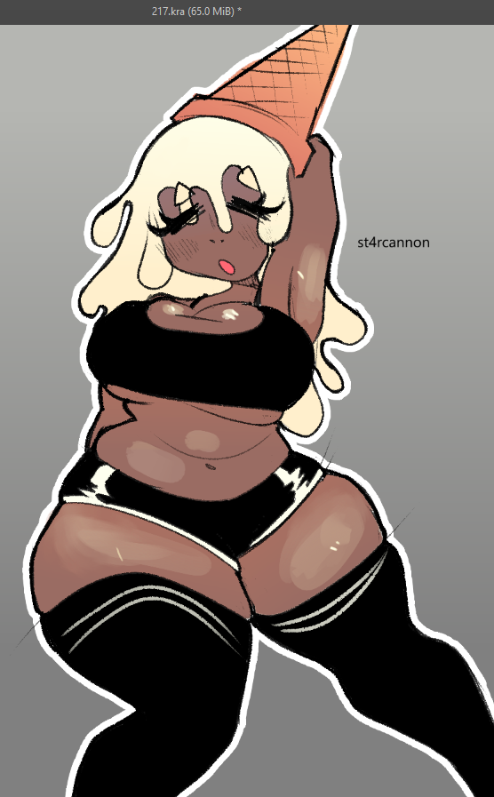 118o8, 1girls, artist name, big ass, big breasts, black clothing, breasts, chubby, closed eyes, clothing, commission, crop top, dark skin, dark-skinned female, female, female only, forsaken (roblox), ice cream cone hat, ice cream hair, open mouth, roblox, roblox game, robloxian, short shorts, shorts, solo, sports bra, sportswear, st4rcannon, tagme, thick, thick thighs, thighhighs, thighs