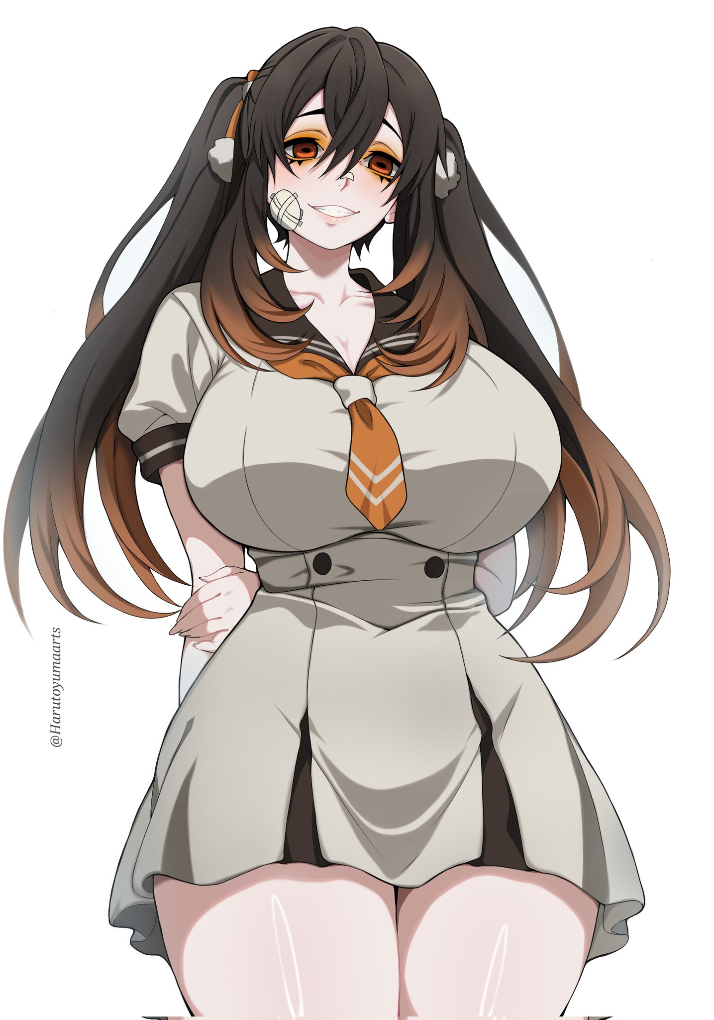 1girls, ai generated, amo empool, big ass, big breasts, breasts, clothed, clothing, female, gachiakuta, harutoyumaarts, school uniform, solo, solo female