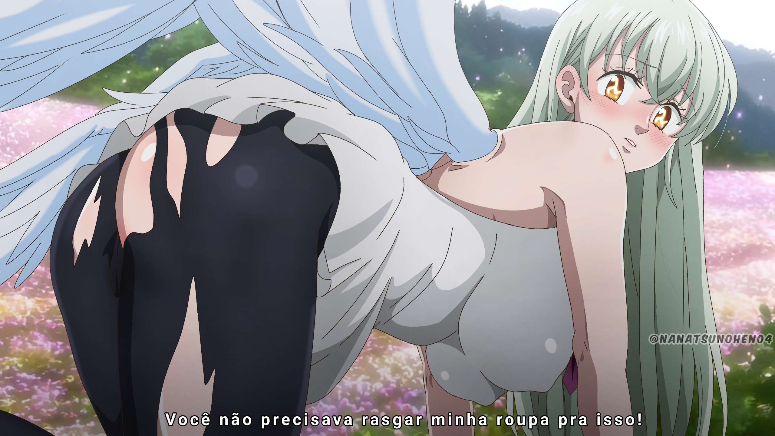 ass focus, elizabeth liones, godness, gold eyes, green hair, mokushiroku no yonkishi, nanatsu no taizai, nanatsunohen04, no panties, sexy pose