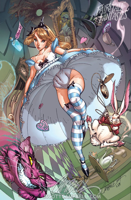 alice_(wonderland) alice_in_wonderland alice_in_wonderland_(zenescope) alice_liddell blonde_hair blue_eyes cheshire_cat_(disney) disney fairy_tale fairy_tale_fantasies j_scott_campbell underwear white_rabbit_(disney)