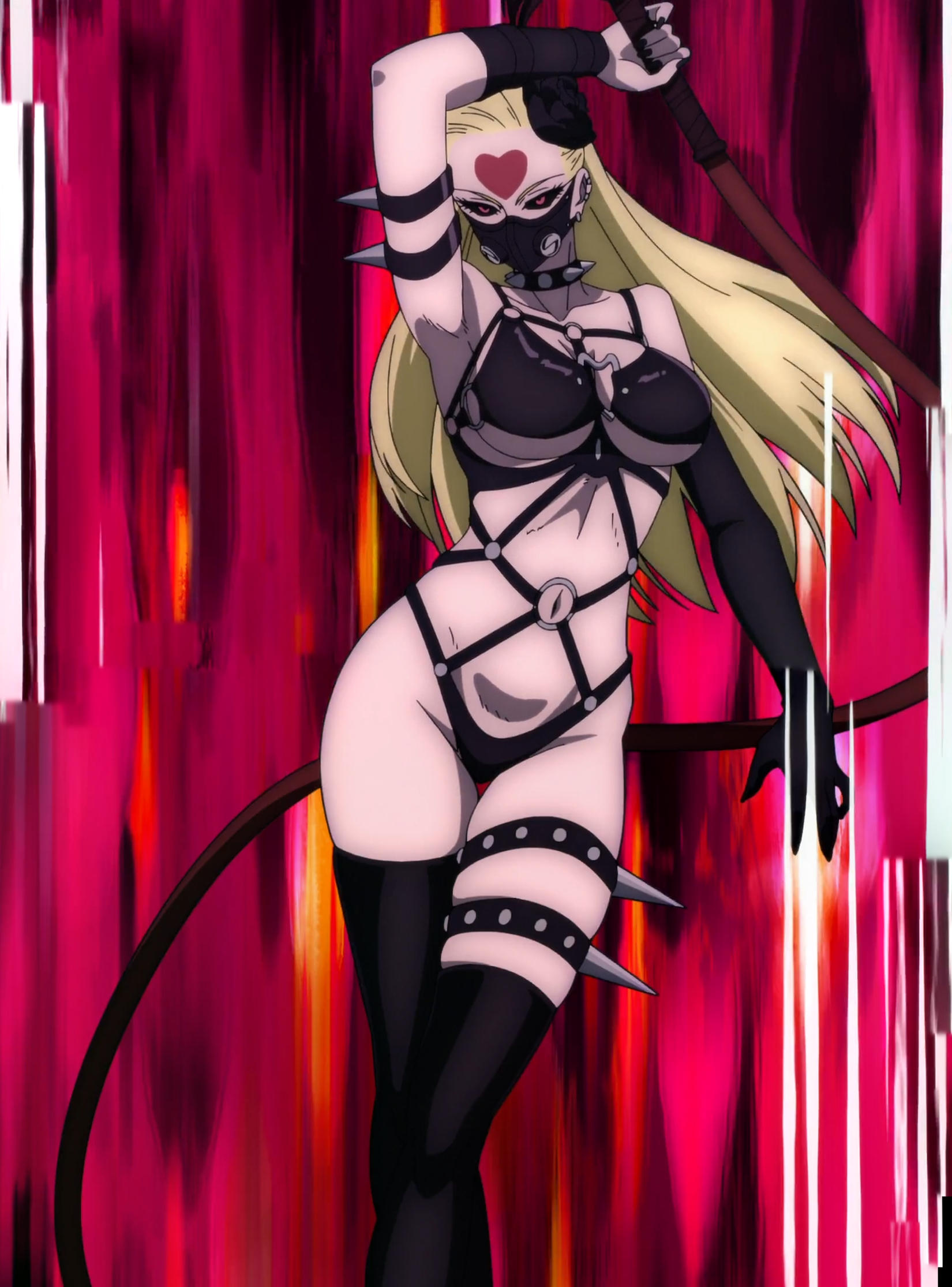 1girls, bikini, bikini bottom, bikini top, black sclera, blonde hair, breasts, female, hips, holding object, kaijin hime do-s, large breasts, navel, one-punch man, pink eyes, screencap, stitched, thick thighs, thighhighs, thighs