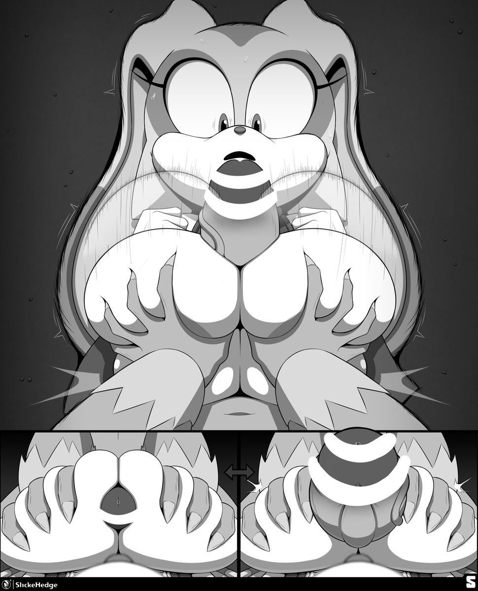 1futa, 2girls, aged up, amy rose, anthro, big breasts, boobjob, breasts, cream the rabbit, female, female focus, fur, furry, futa with female, futanari, groping, groping breasts, hand on breast, intersex, nipples, paizuri, penis, questionable consent, sega, slickehedge, sonic (series), sonic the hedgehog (series), titjob, werewolf