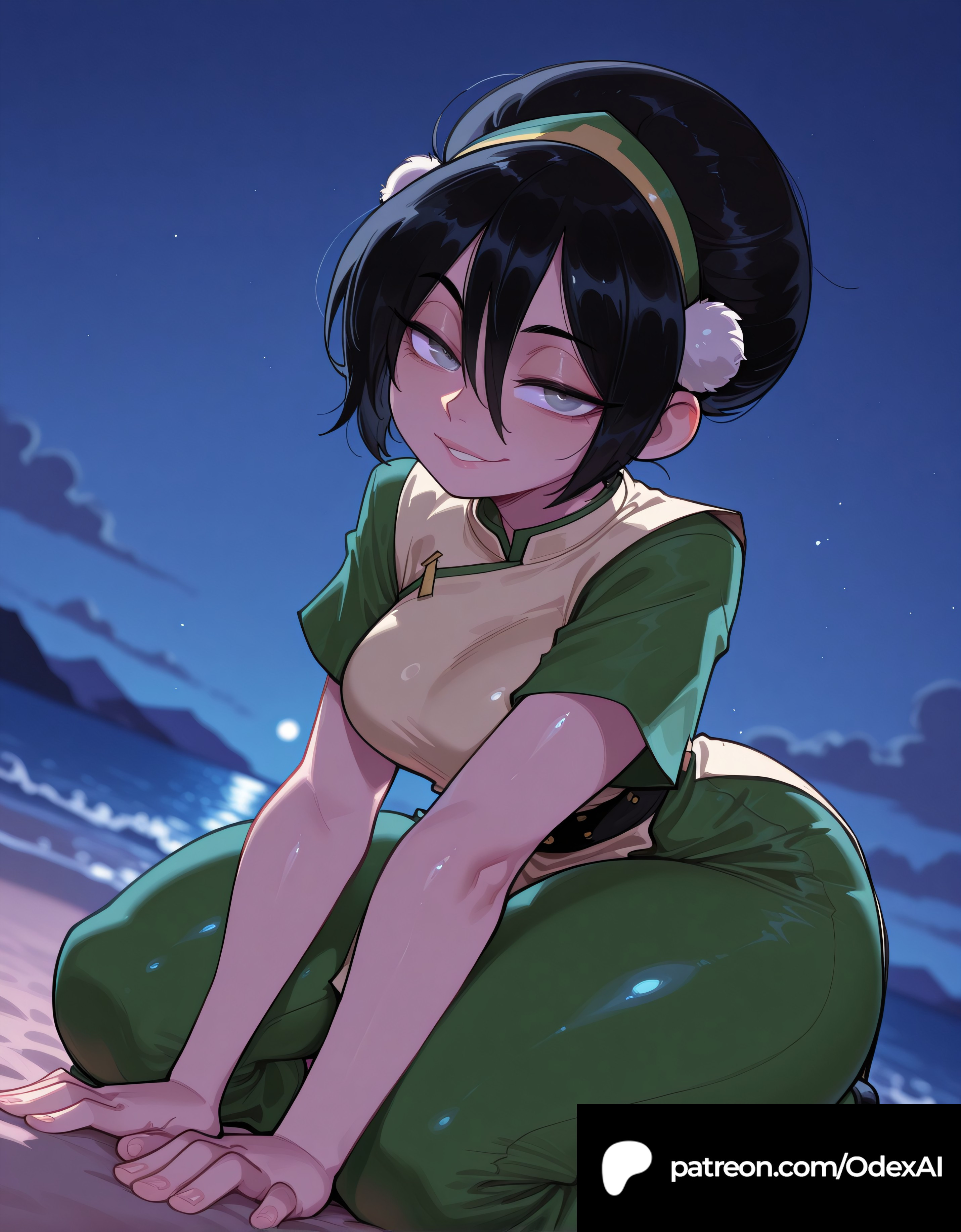 1girls, absurd res, absurdres, ai generated, ass, avatar the last airbender, big ass, big breasts, black hair, blind, blind female, blind girl, blurred background, blurry background, breasts, cartoon, cartoony, depth of field, female, female focus, female only, gray eyes, grey eyes, high resolution, highres, large ass, large breasts, odexai, short hair, small waist, solo focus, straight, thick thighs, thin waist, toph bei fong, wide hips
