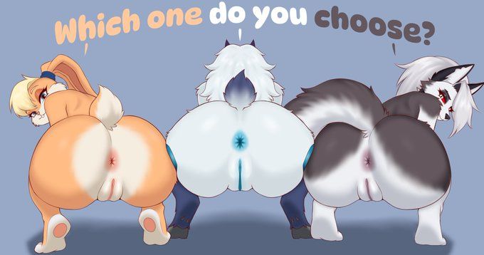 ass, ass focus, asshole, big ass, female, furry, helluva boss, kindred, league of legends, lola bunny, loona (helluva boss), looney tunes, multiple females, multiple girls, presenting, presenting anus, presenting hindquarters, presenting pussy, pussy
