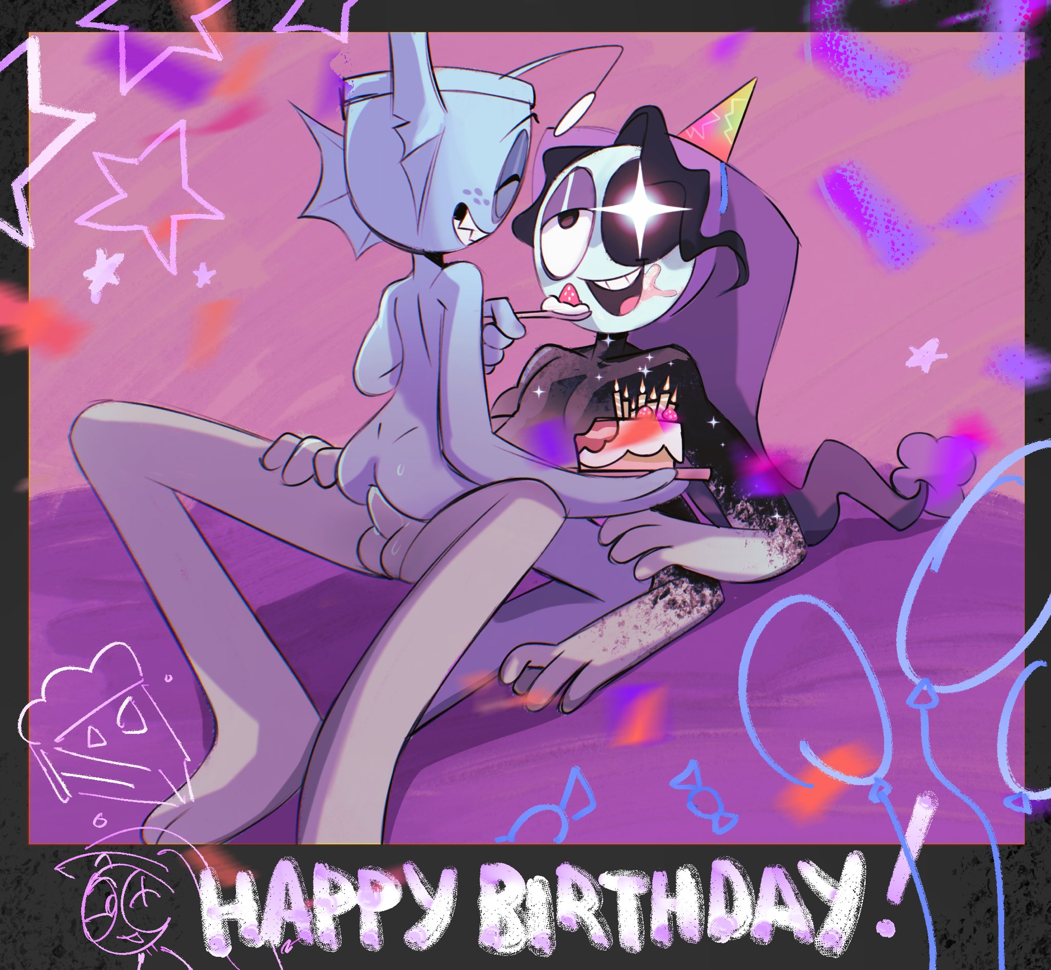 anal, astro (dandy's world), birthday, birthday cake, birthday card, cake, dandy's world, feeding, finn (dandy's world), gay, happy birthday, male, r rbox, scribble, seductiveastro, spoon, yaoi
