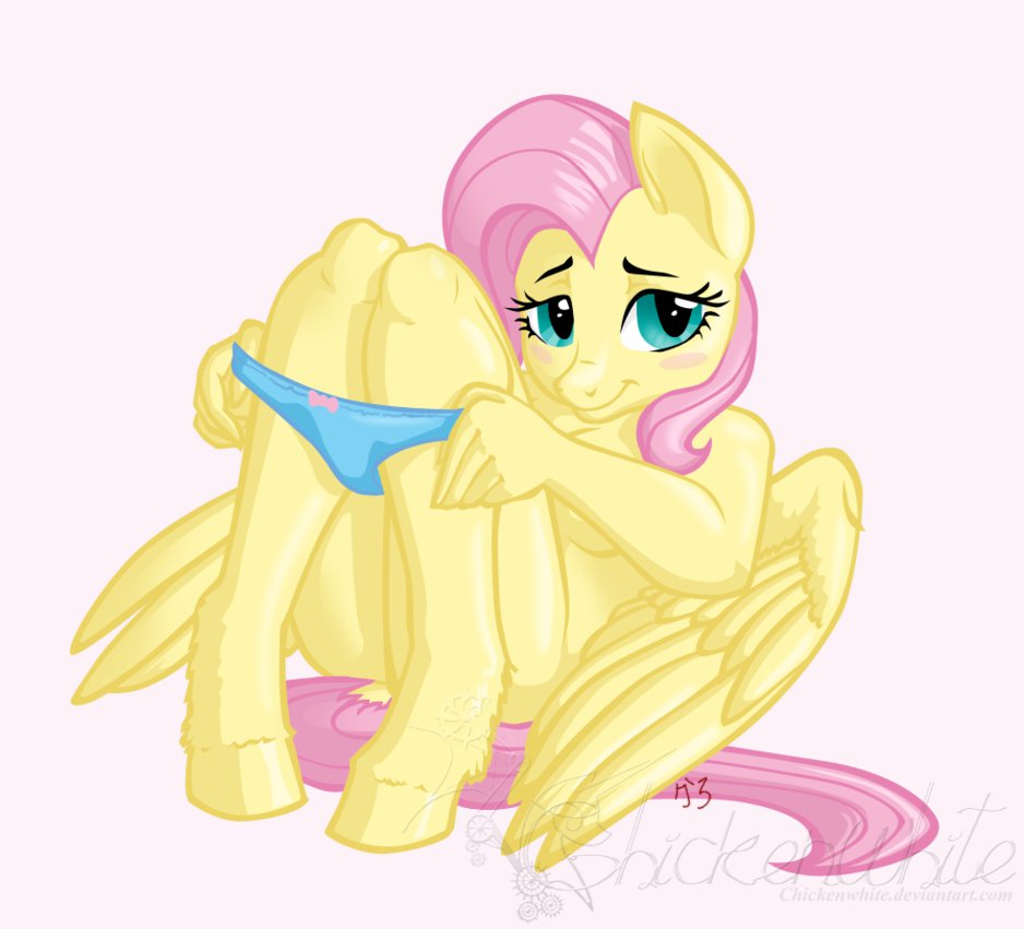 anthro blue_panties chuckenwhite female female_only fluttershy_(mlp) friendship_is_magic my_little_pony nude panties panties_off solo straight_hair