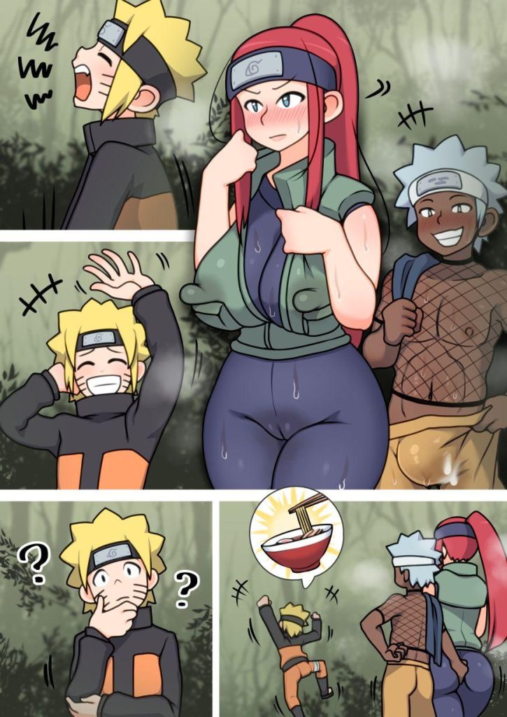 2d, 2d (artwork), big breasts, black leggings, blowjob, breasts, bubble butt, color, cum inside, dark skin, dark-skinned male, end page, female, horny female, huge breasts, illustration, impregnated, interracial, kaz crimson, light skin, light-skinned female, male, milf, naruto, naruto (series), netorare, ninja, nipples visible through clothing, pussy, red hair, silver hair, thick thighs, training, uzumaki kushina, uzumaki naruto, vaginal penetration, voluptuous, voluptuous female, wide hips, younger male