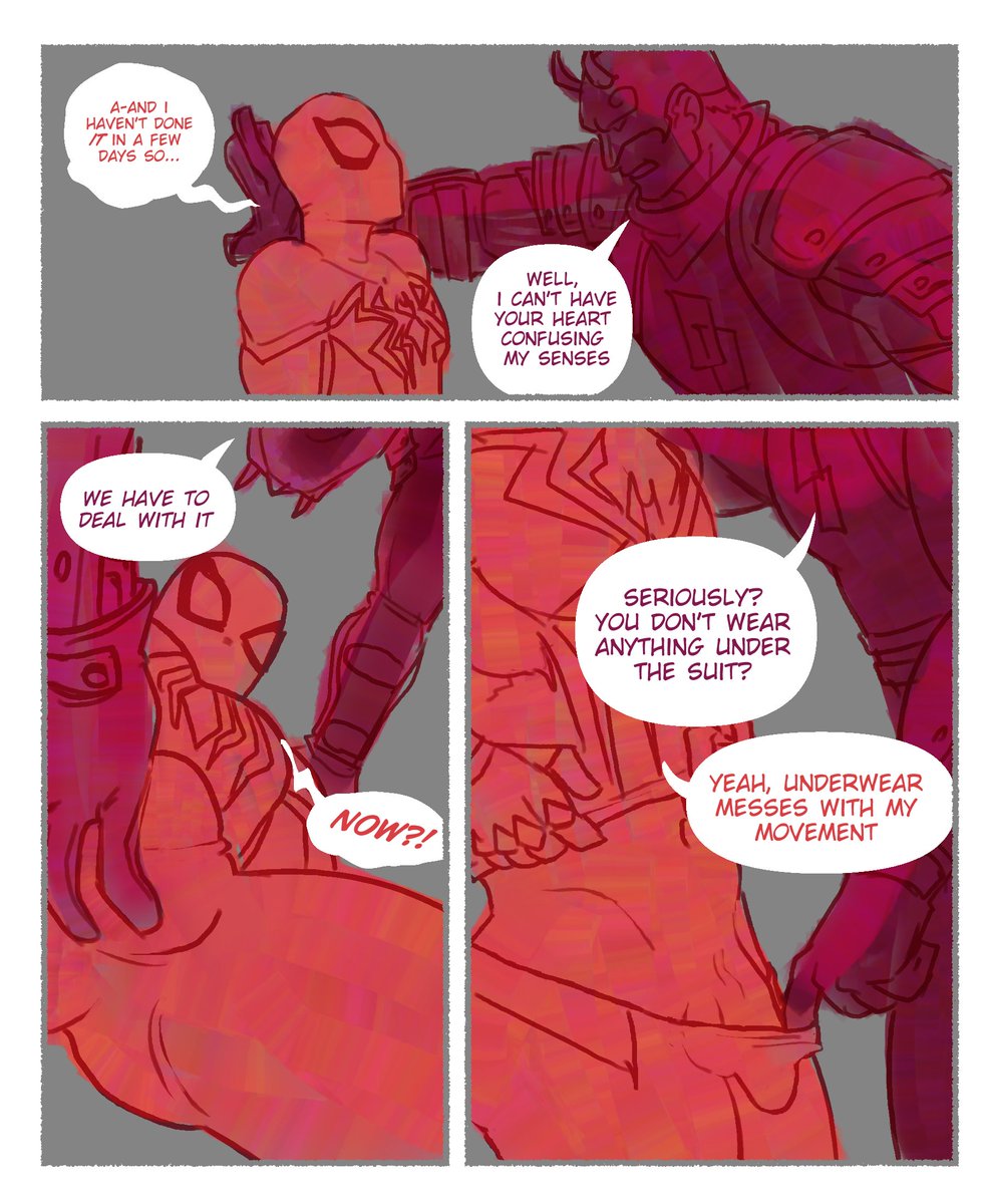 bulge, comic, comic page, daredevil, daredevil (marvel rivals), gay, grabbing bulge, male, male only, marvel, marvel comics, marvel rivals, peter parker, spider-man, spider-man (marvel rivals), wicked spidey, yaoi