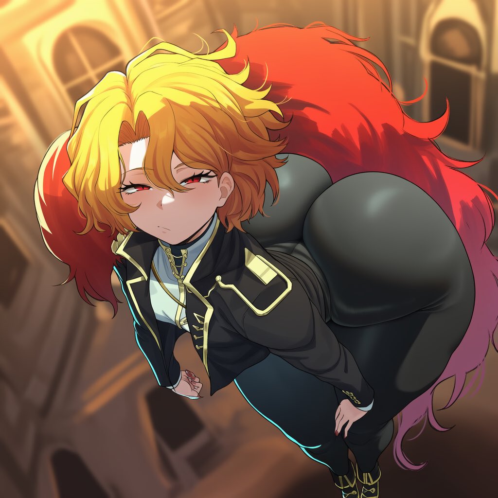 1girls, ai generated, ass, ass bigger than head, big ass, blonde hair, bloodfiend, boa (clothing), bottom heavy, breasts, cinderhee, don quixote (limbus company), fancy clothing, female, female only, huge ass, limbus company, project moon, red eyes, sancho (limbus company), small breasts, solo, tagme, vampire