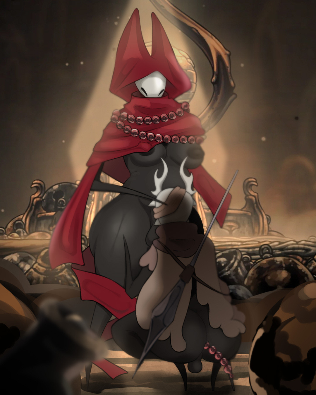 1girls, 2 horns, alternate body type, alternate breast size, arthropod, artist name, big ass, big breasts, big butt, black body, black skin, breasts, bubble ass, bubble butt, bug, bug girl, female, female only, hollow knight, hollow knight: silksong, hornet (hollow knight), large ass, large breasts, large butt, silksong, team cherry, viperzcorner