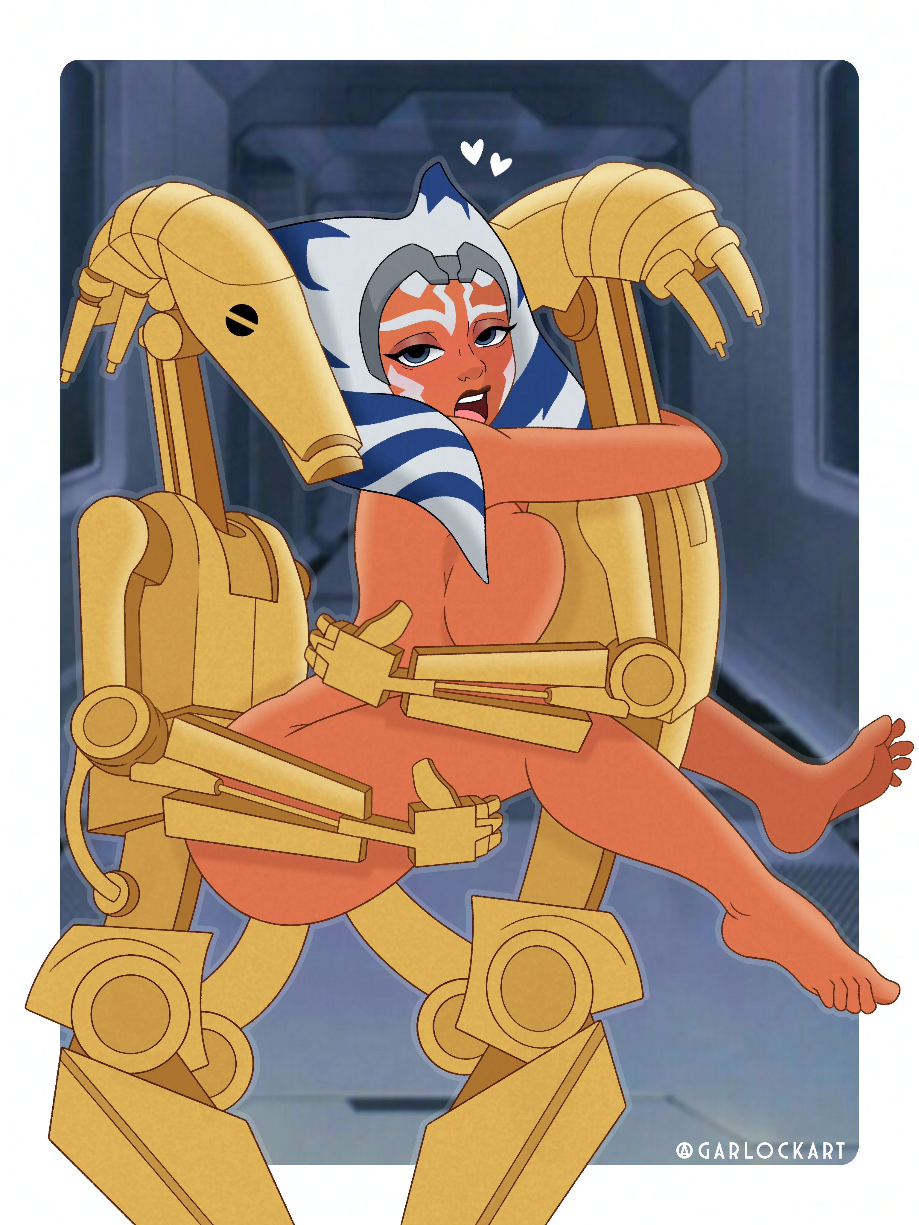 1girls, 2boys, 2d, ahsoka tano, ass, b1 battle droid, battle droid, clone wars, disney+, double penetration, droid (star wars), feet, female, garlock, half-closed eyes, lucasfilm, male, nude, star wars, tagme, the clone wars: season seven, thighs