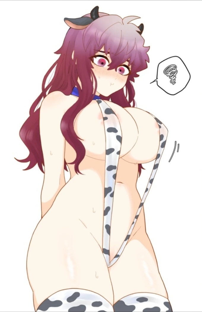 1female, 1girls, alexis ness, big breasts, blue lock, breasts, cow ears, cow print, female, femlock, genderbend, genderswap, genderswap (mtf), nipples, rule 63, tagme, tsundere