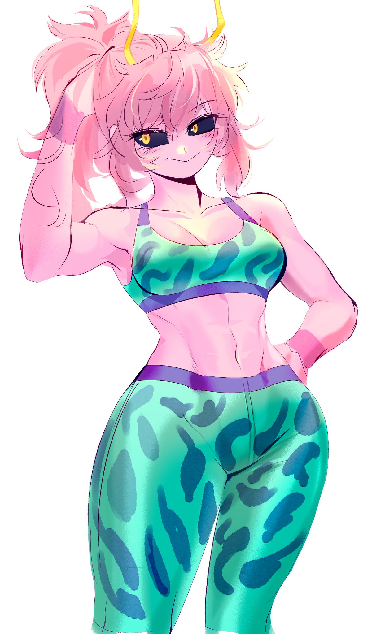 1girls, 2d, 2d (artwork), female, leopard print, mina ashido, my hero academia, pink hair, pink-haired female, tagme