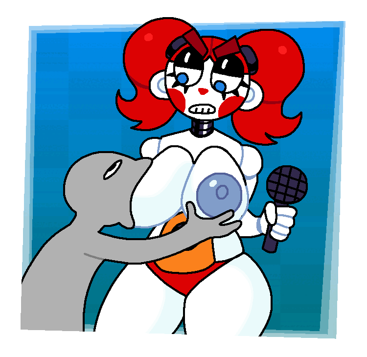 angry expression, animated, big ass, blue eyes, breast sucking, breasts, circus baby (fnaf), crushtrap, female, five nights at freddy's, five nights at freddy's: sister location, funny, gif, human, microphone, panties only, sketch, straight, topless