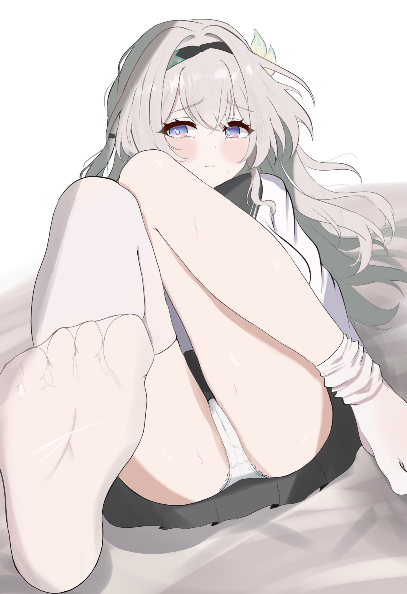 1girls, female, firefly (honkai: star rail), firefly (spring missive) (honkai: star rail), honkai: star rail, hoyoverse, long hair, mihoyo, multicolored eyes, multicolored hair, school uniform, upskirt, white underwear