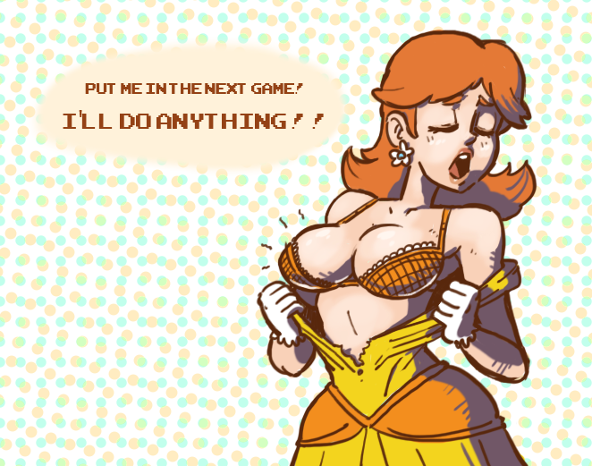 begging bra breaking_the_fourth_wall female female_only human mario_(series) nintendo penelopeandme princess_daisy solo super_smash_bros. torn_clothes torn_dress undressing