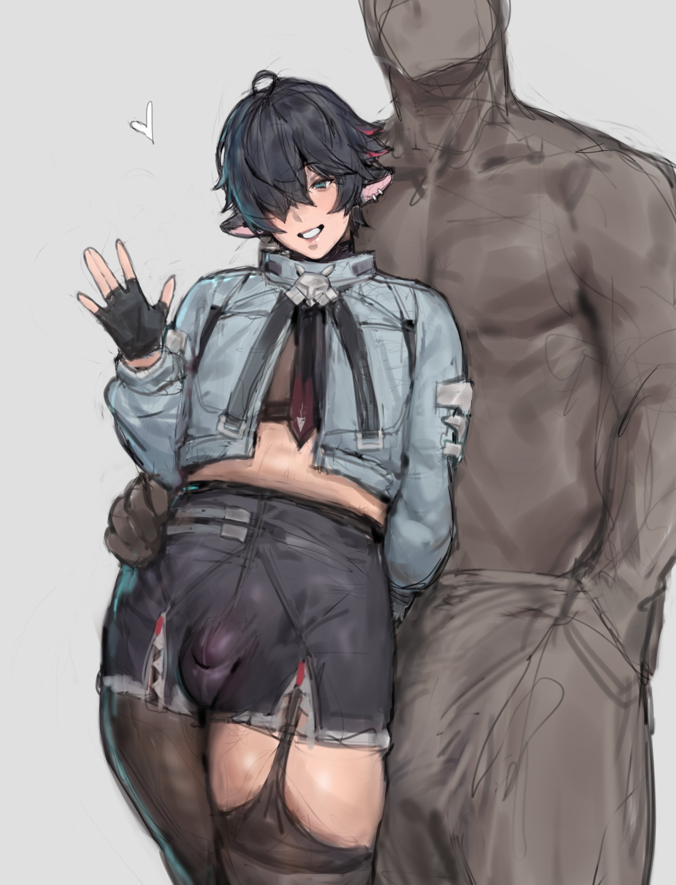 2boys, big bulge, boingoo, bulge, dark-skinned male, femboy, genderbend, genderswap, genderswap (ftm), height difference, hoyoverse, jane doe (zenless zone zero), john doe (zenless zone zero) (scopeophilia), light skin, light-skinned male, male, male only, mihoyo, penis bulge, rat boy, rat ears, rat thiren, rule 63, size difference, thiren, trap, twink, zenless zone zero
