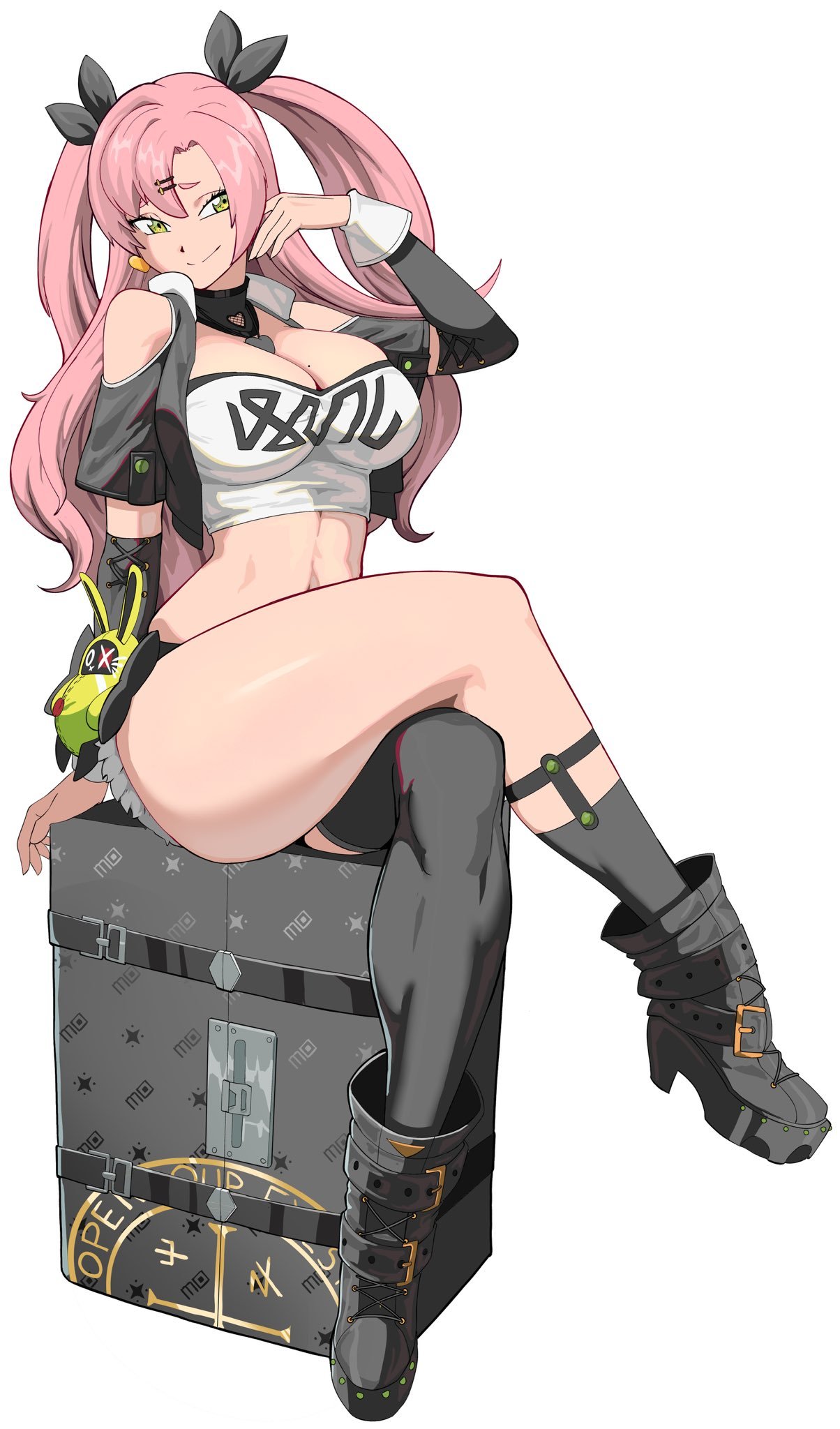1girls, big boobs, big breasts, boobs, breasts, clothed, clothed female, female, female focus, female only, green eyes, green eyes female, large boobs, large breasts, long hair, long hair female, nicole demara, octavius dp, pink hair, pink hair female, sitting, solo, solo female, solo focus, thick thighs, thighs, twintails, zenless zone zero