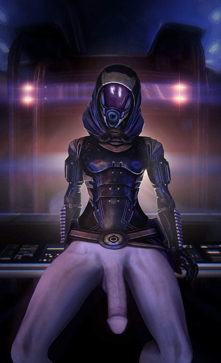 1futa, 3d, balls, bottomless, breasts, dark skin, dark-skinned futa, dickgirl, futa only, futanari, half-erect, intersex, justabout, mass effect, penis, quarian, small breasts, source filmmaker, tali'zorah nar rayya, wide hips