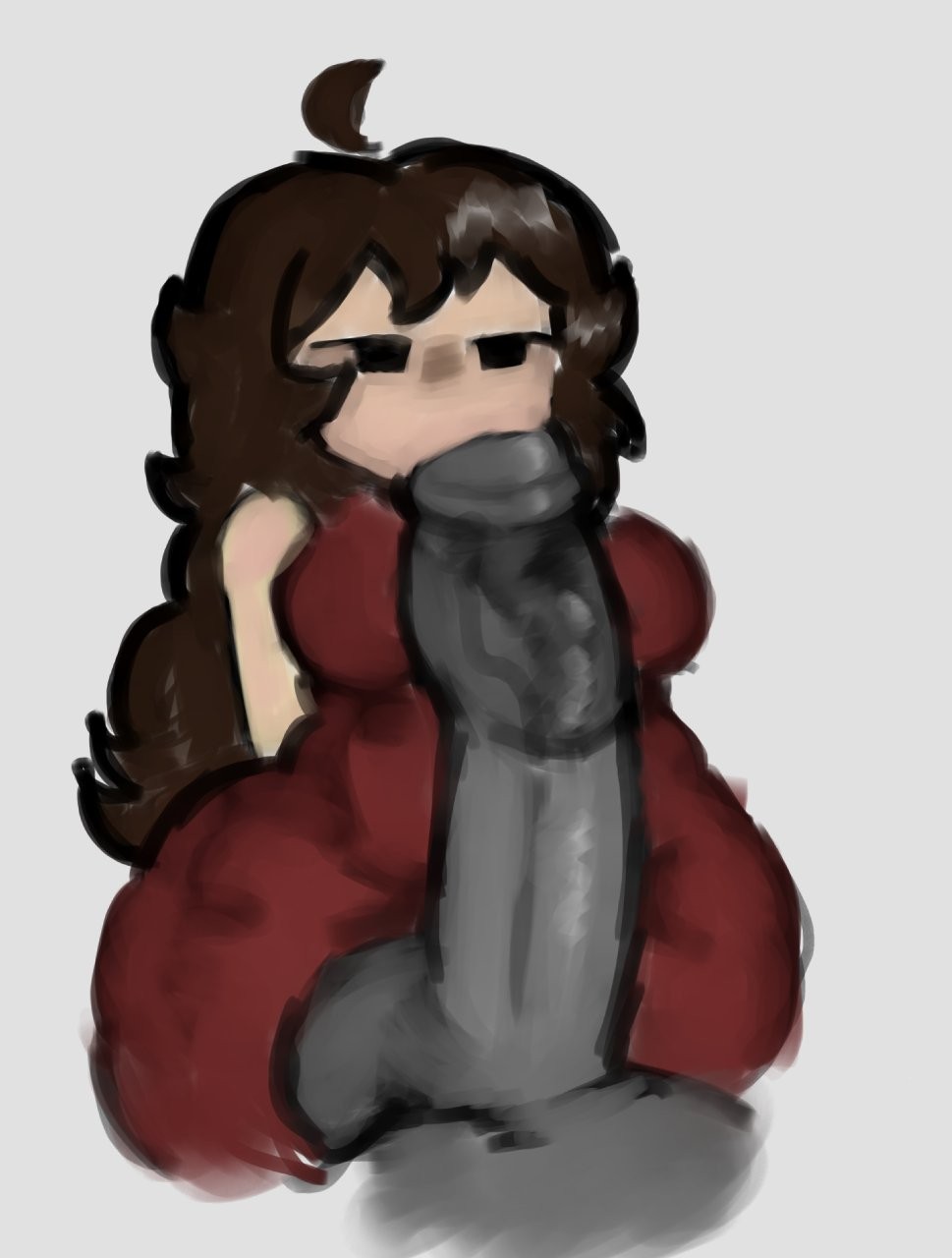 1boy, 1girls, anon, big breasts, big penis, cheating, clothed, female, friday night funkin, girlfriend (friday night funkin), grey body, huge cock, long hair, male, netorare, ntr, penis too big, red dress, sucking, sucking tip, thick thighs, thighhighs, thighs, uufnjini, veiny penis