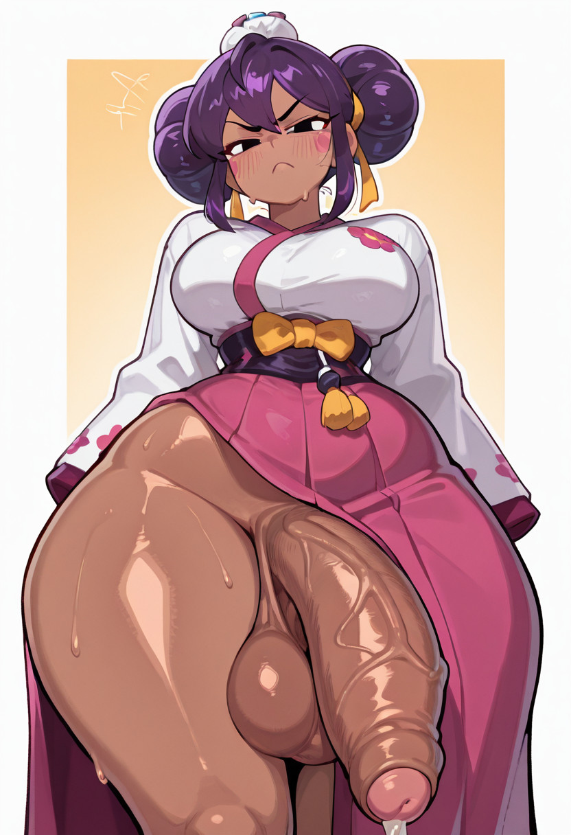 1futa, ai generated, balls, blush, brawl stars, cock, dickgirl, futa only, futanari, hanbok mandy (brawl stars), looking at viewer, mandy (brawl stars), penis, precum, roxygtf, solo, supercell, sweat, sweating, sweaty body