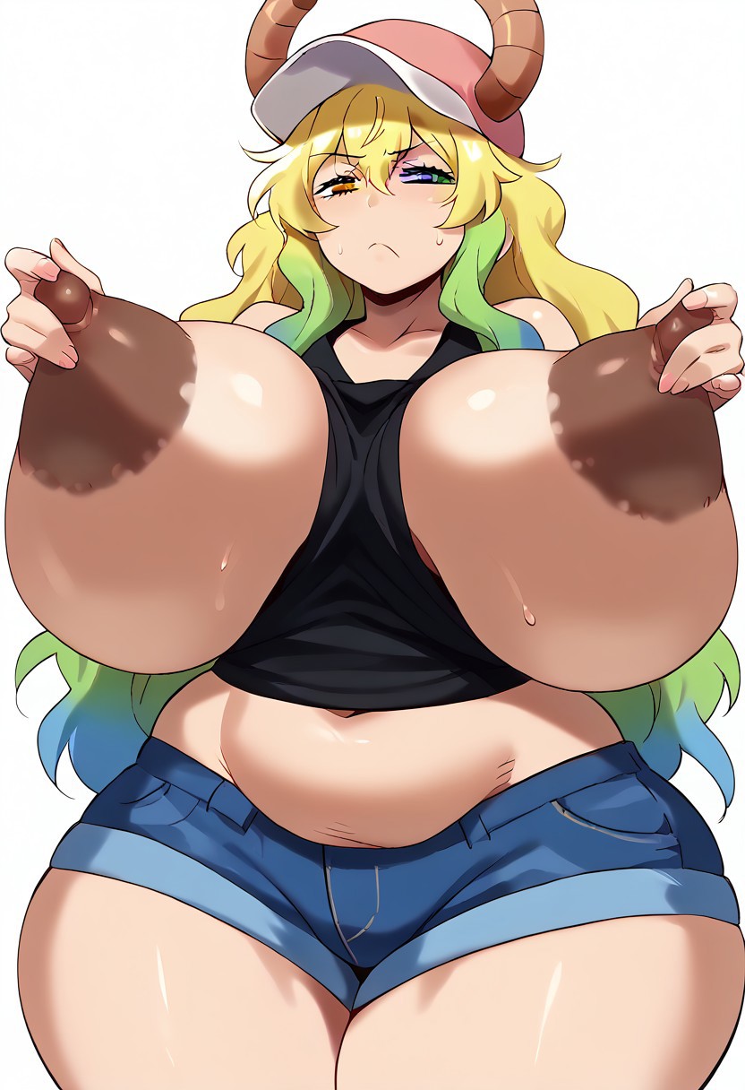 ai_generated big_breasts black_areola black_nipples dark_areola dark_nipples gvukub huge_breasts miss_kobayashi's_dragon_maid nipple_play quetzalcoatl_(dragon_maid)