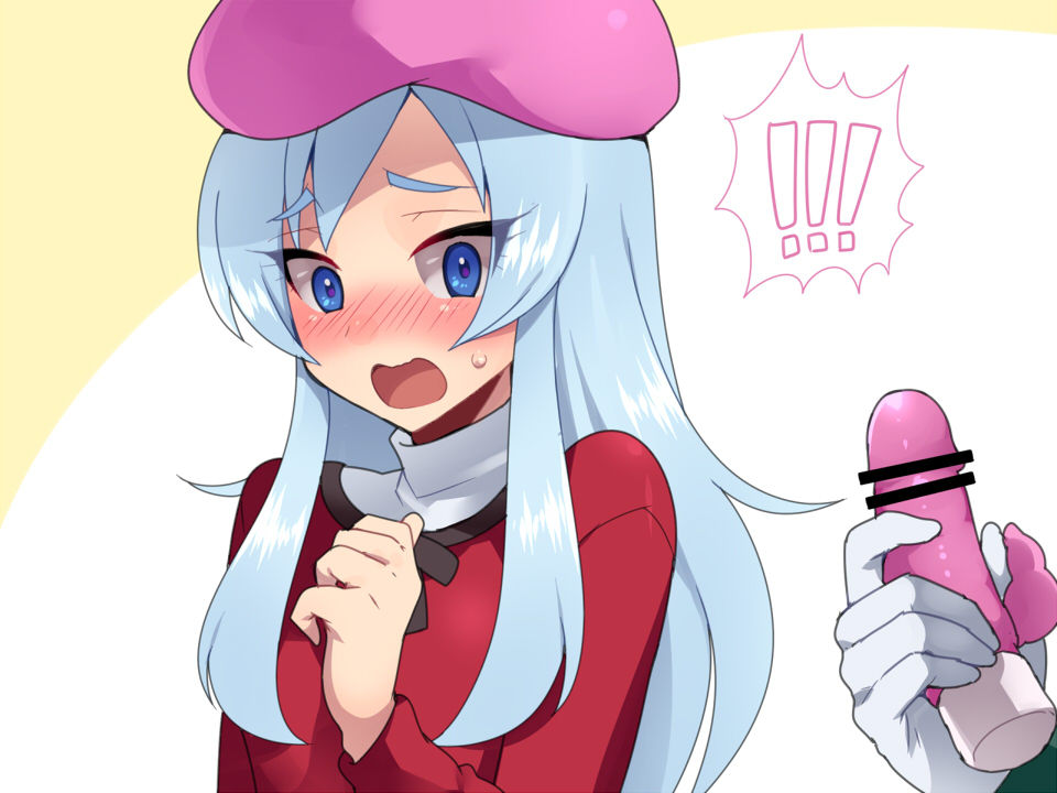 ! beret blue_eyes blue_hair blush censored clothing dildo female gloves happinesscharge_precure! hat hosshiwa long_hair looking_at_viewer mogiki_hayami open_mouth precure pretty_cure solo solo_focus vibrator