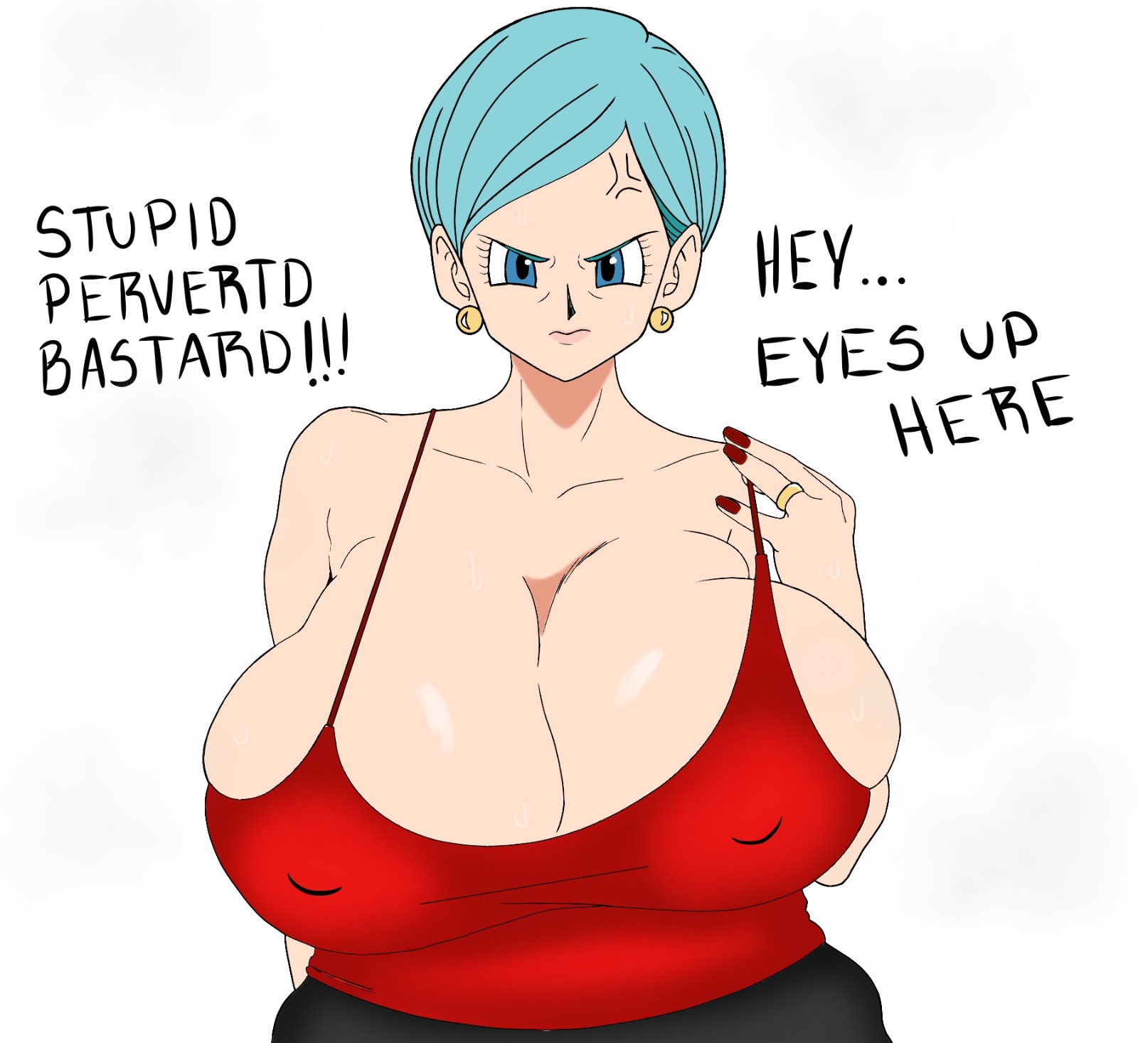2d, angry, big breasts, breasts, bulma briefs, cheating, dragon ball, dragon ball super, dragon ball z, female, full color, huge breasts, incest, mature female, milf, mother, netorare, no penetration, older female, rudo ntr, solo, solo female, text