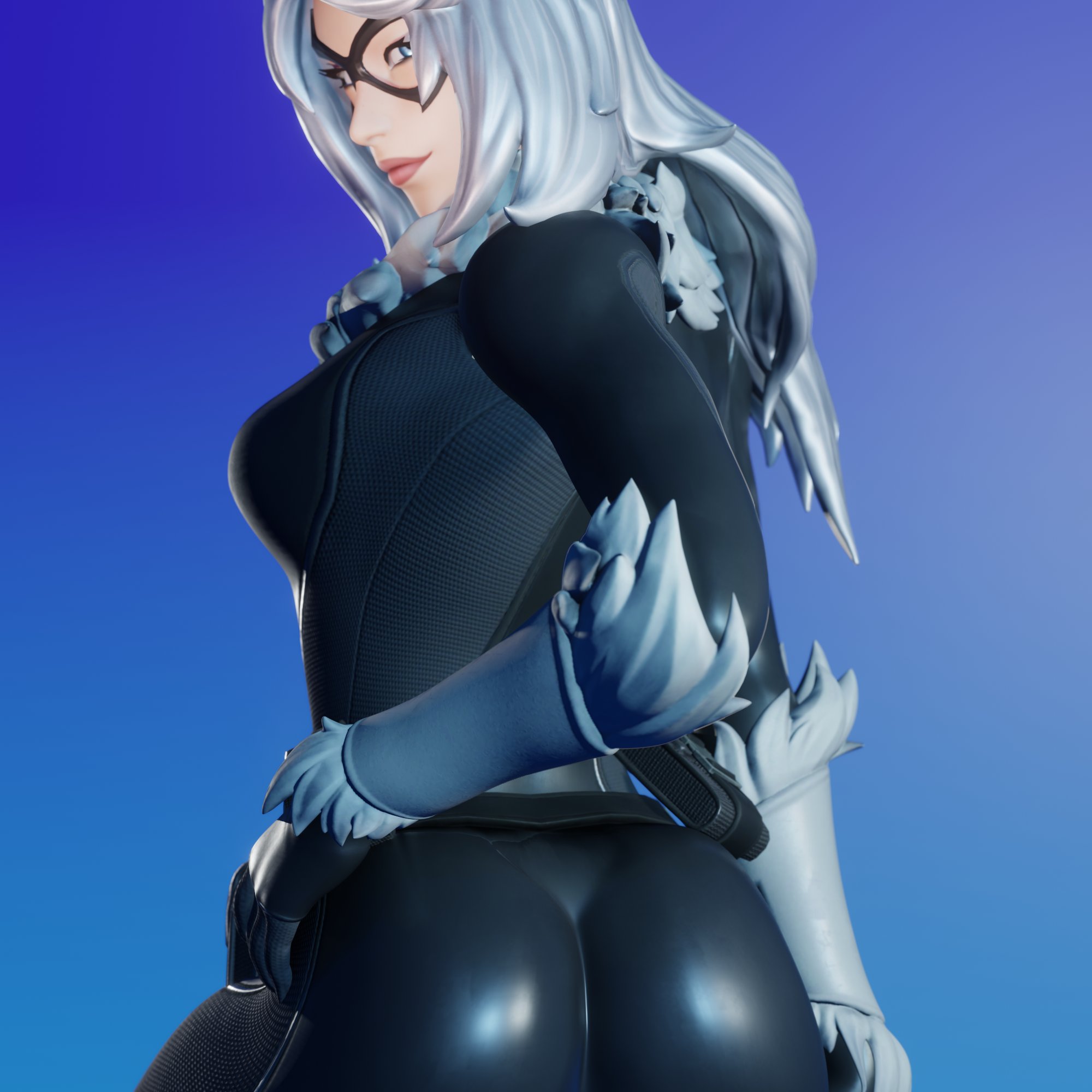 1girls, 2024, 3d, alternate version available, ass, big ass, black cat (fortnite), black cat (marvel), blender, bubble ass, bubble butt, epic games, felicia hardy, female, female focus, female only, fortnite, fortnite: battle royale, hi res, highres, jtopau, jumpsuit, light skin, light-skinned female, looking at viewer, looking back, marvel, marvel comics, mask, masked, masked female, pose, posing, presenting, presenting ass, side view, simple background, smile, smirking, solo, solo focus, spider-man (series), standing, suit, thick ass, watermark, white hair