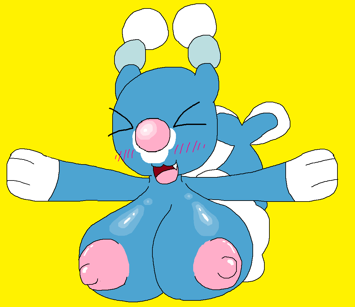 anthro big_breasts breasts brionne digital_media_(artwork) female feral fur generation_7_pokemon nintendo nipples open_mouth pokemon pokemon_(species) simple_background smile solo zorrita_lily