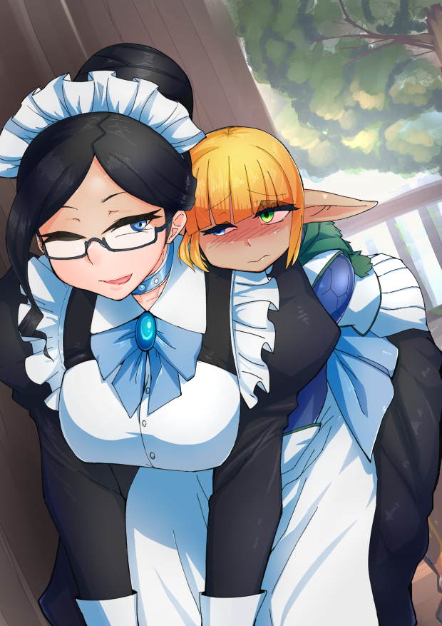 1boy1girl 1femboy 2d 2d_(artwork) age_difference blue_eyes blush dark-skinned_male dark_elf digital_media_(artwork) duo elf femboy femboy_on_female femboydom from_behind fully_clothed glasses green_eyes hairbun hidden highres horny hug_from_behind light-skinned_female light_novel maid maid_uniform male_dominating_female male_domination mammal_humanoid mare_bello_fiore master_and_servant mature_female milf monster_boy outdoors overlord_(maruyama) pointy_ears sexually_suggestive short_hair size_difference skirt smaller_femboy smile straight trap voluptuous voluptuous_female yellow_hair young yuri_alpha zei-minarai