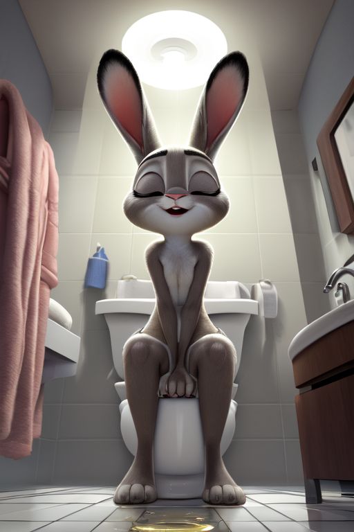 ai_generated bathroom judy_hopps peeing relieved urine